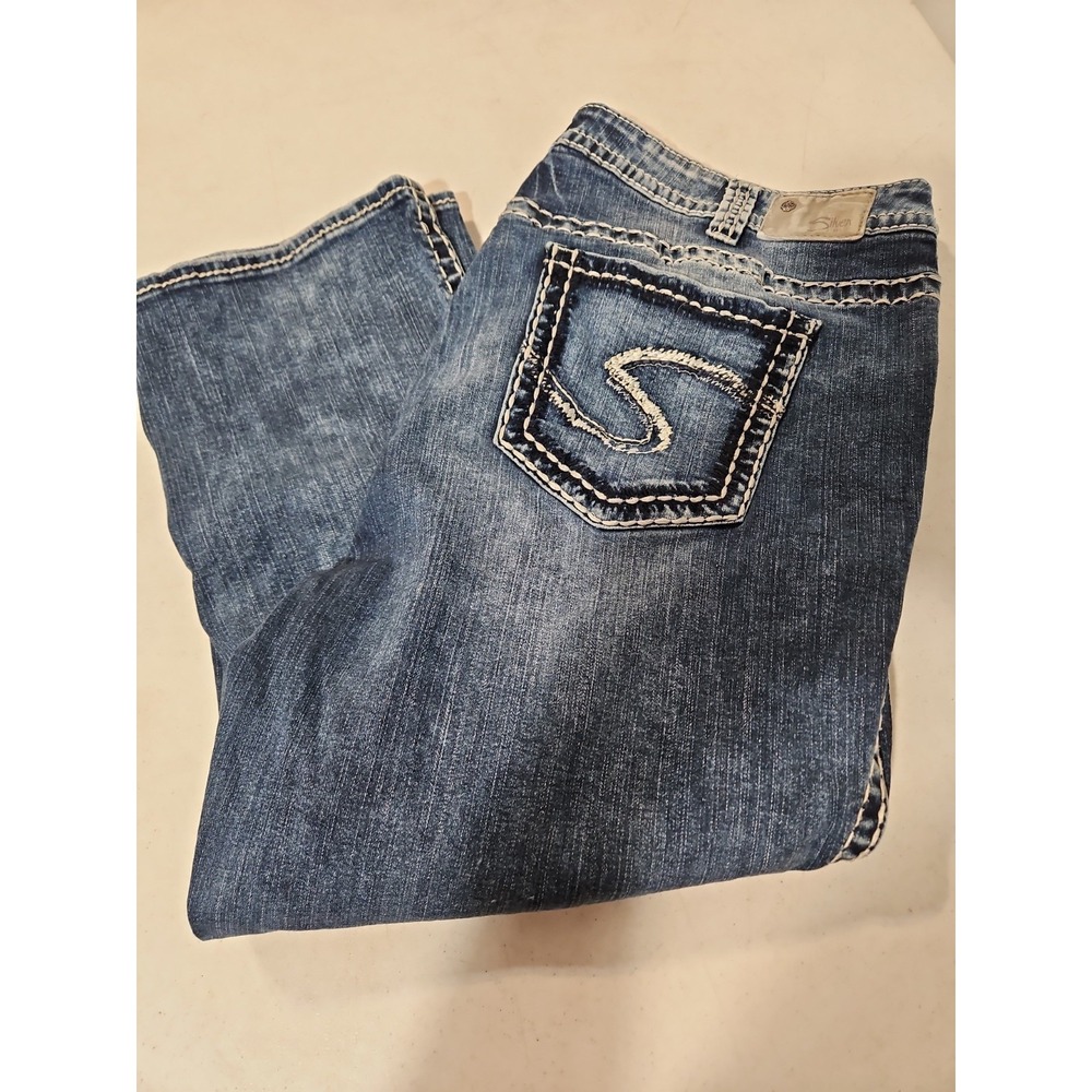 Silver Suki Jean Capri Size 20x22.5 Stretch Denim 10.5 Rise Thick Stitch (1866